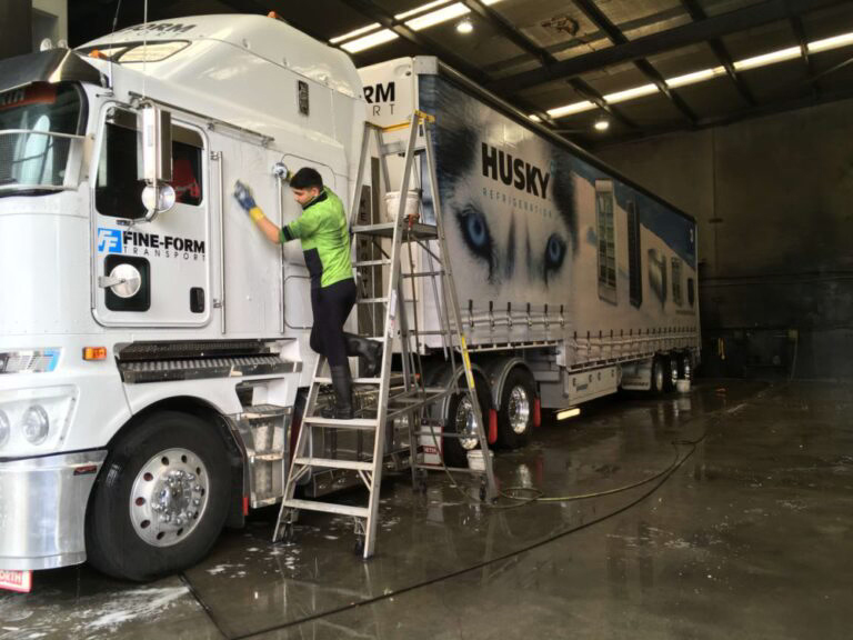 Large fleet truck being cleaned at Shine Express